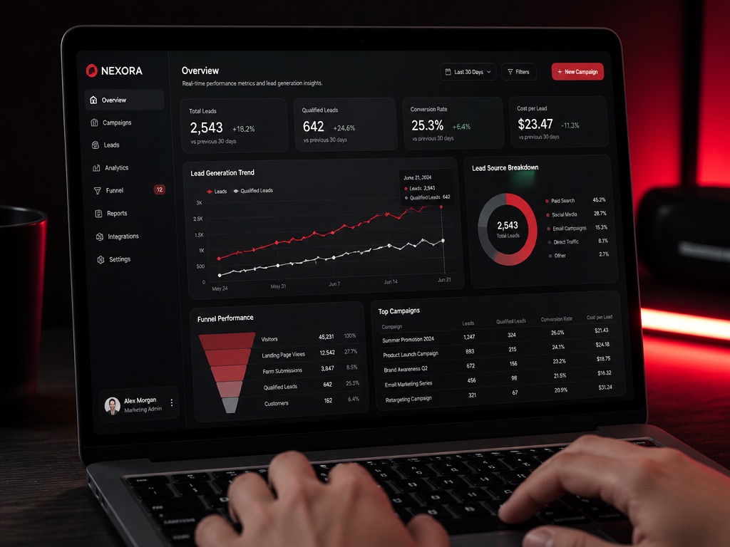 Marketing analytics dashboard showing lead generation metrics